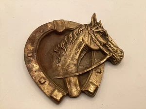 Vintage Brass Horse Ashtray Horseshoe Head Racing Equestrian - Picture 1 of 4