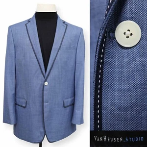 VAN HEUSEN STUDIO mens solid blue two button sport coat suit jacket blazer 42 L - Picture 1 of 15