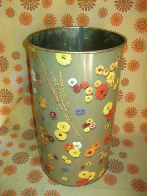 Vintage 70s Ancien BARIL POUBELLE PUBLICITAIRE LESSIVE PERSIL 40x23 FLEURS BIDON - Photo 1/4