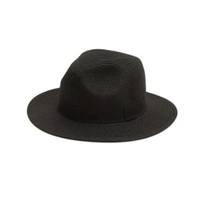 Womens Straw Fedora Beach Sun Hat, Packable Wide Brim Panama Medium Abby-black - Picture 1 of 8