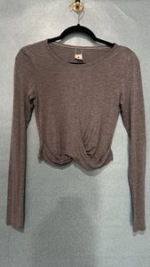 Spiritual Gangster Gray Knot Front Yoga Crop Long Sleeve Shirt S - Picture 1 of 5