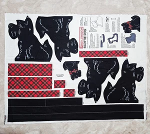 Scottie Dog Fabric Panel Daisy Kingdom Cut & Sew 2 Pillows Black w Red Tartan - Picture 1 of 7