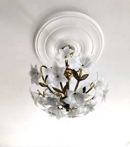 Vintage Murano Milk Glass Chandelier - Picture 1 of 15
