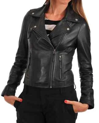 STYLISH New Women's Black Leather Jacket 100% Pure Lambskin Bomber Biker Jacket - Image 1 of 3