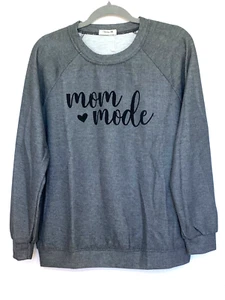 NEW Women's Large Gray Crewneck Pullover Sweatshirt MOM MODE HEART long sleeve - Picture 1 of 10