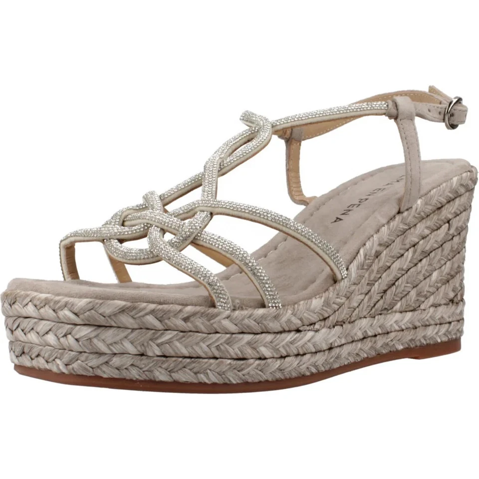 Alma en Pena Femmes Sandale Compensées Haute Daim Taupe et Strass Argent V255173 - Photo 1/4