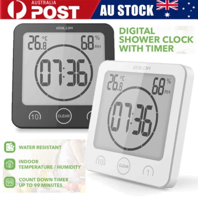 Waterproof Digital Bathroom Shower Clock Timer Alarm Temperature Meter Humidity~ - image 1 of 4