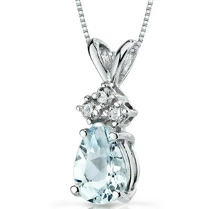 0.50 ct Pear Shape Aquamarine and Diamond Accent Pendant in 14K White Gold, 18" - Picture 1 of 5