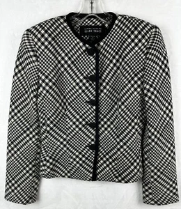 Linda Allard Ellen Tracy Women’s SZ 4 Black Ivory Plaid Wool 2 PC Skirt Suit - Picture 1 of 9