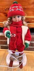 Vintage National Rennoc Animated Christmas Girl Blonde Skiing Figure 20" Works - Picture 1 of 5
