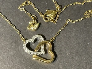 Swarovski Crystal Necklace Double Heart Yellow and Gold Tone Pave Crystal LOVE - Picture 1 of 4