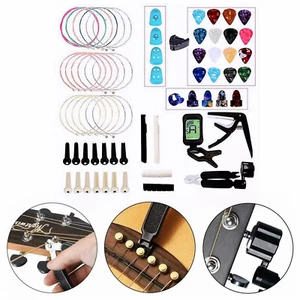 65Pcs Guitar Accessories Kit Guitar Repair Changing Tool Strings Pick Capo Tuner - Picture 1 of 12