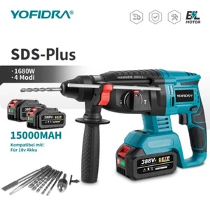 18V Akku Bohrhammer Bohrmaschine SDS Plus Hammer mit 2Akkus&Ladegerät+Bohrer-Set - Bild 1 von 10
