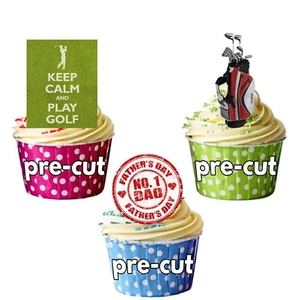 Fathers Day Dad Golf Themed - Precut Edible Cup Cake Toppers Decorations For Dad - Picture 1 of 4