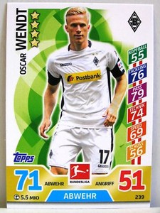 Match Attax 2017/18 Bundesliga - #239 Oscar Wendt - Borussia Mönchengladbach