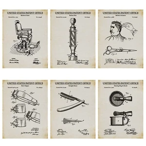 Juego de 6 pósters de peinado con estampado de patentes de barbería - Invenciones de corte de pelo - Imagen 1 de 4