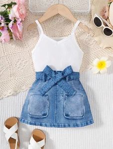 Conjuntos de Mezclilla Niñas Ropa Para Niña Pantalón Saya Falda Blusas Camisa LG - Picture 1 of 6