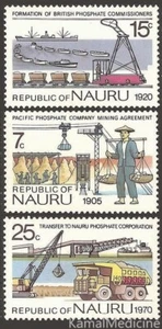 Sellos Nauru 1975 MNH, ferrocarriles, barcos, minería, descubrimiento de fosfato 75 aniversario - Imagen 1 de 1