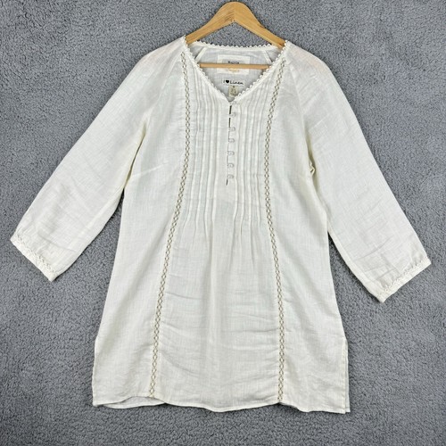 OFF WHITE Abito donna Malvin I Love lino taglia S pintuck plissettato avorio panna bianco sporco