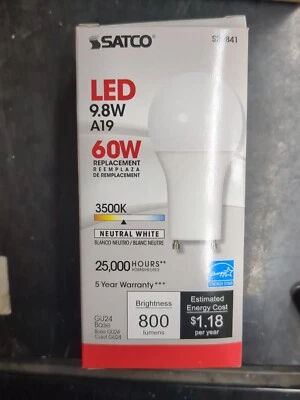 Satco S29841 LED A19 9.8W 3500K Dimmable Neutral White OMNI 6 Pack - Image 1 of 4