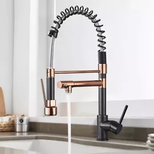 Rose Gold & Black Kitchen Sink Faucet Pull Down Sprayer Single Handle Mixer Tap - Picture 1 of 10