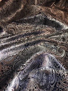 1 mtr navy blue/silver paisley metallic brocade fabric..58” wide (147cm) - Picture 1 of 9
