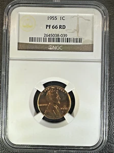 1955 Lincoln Wheat Cent Penny * NGC PF 66 RD * UNCIRCULATED PROOF* Brown Label * - Picture 1 of 5