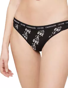 NWT Calvin Klein Women's (LARGE) CK ONE Micro Thong QD3790 BLACK/WHITE LOGO - Picture 1 of 3