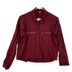 Guess Nadira Top Womens Medium Long Sleeve Shirt Button Up Zip Pockets NWT - Picture 1 of 8