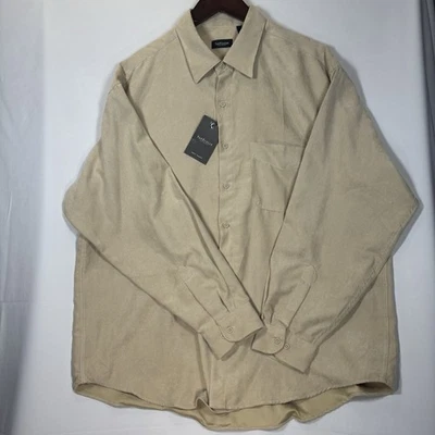 Men's Van Heusen Long Sleeve Soft Suede Tan Button Up Shirt Pocket 2XL 18-18 1/2 - Image 1 of 4