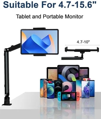 Adjustable Aluminum Tablet Desk Clamp Stand for iPad Pro Air Mini Surface Galaxy - Image 1 of 4
