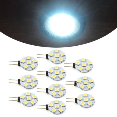 10Pcs White Light DC12V G4 Super Bright Flat Light 5050 SMD 6 LED Bulb Lamp - Image 1 of 4