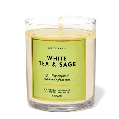 8oz White Tea & Sage White Barn Bath & Body Works Single Wick Scented Candle  - Image 1 of 2