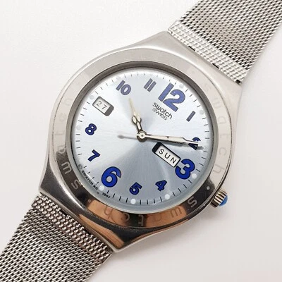 1998 罕见浅蓝色表盘瑞士制造斯沃琪石英表男士腕表 90 年代 — 第 1/4 张图片