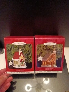 VTG 1998 & 1999 Hallmark Keepsake Ornaments Colonial Church & The Stone Church.  - Picture 1 of 20
