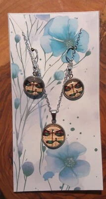 Cabochon Schmuckset Ohrringe Und Halskette Libelle  - Bild 1 von 4