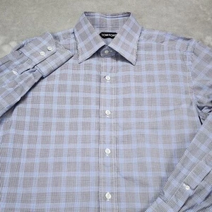 Camisa de vestir Tom Ford para hombre 39 15,5 azul gris a cuadros manga larga abotonada italiana - Imagen 1 de 11