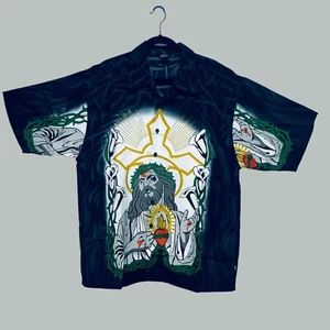 IBEU Jesus Button Up Collar Shirt Polyester Sacred Heart Cross XL - Picture 1 of 15
