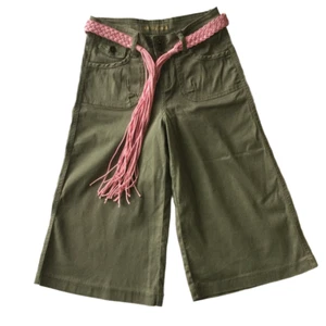 Bana Di Jeans VTG Y2K Girls Wide Leg Capri Pants Sz 14 Green w/Belt 24" Waist - Picture 1 of 6