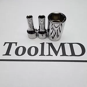 Snap-on Tools USA NEW 3pc 3/8" Drive Metric 6pt Semi-Deep Chrome Socket Lot Set - Picture 1 of 9