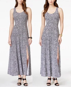 NWT $130 MICHAEL KORS Printed Sleeveless Side-Slit Maxi Dress New Navy or Black - Picture 1 of 11