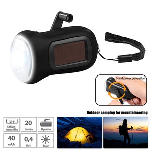 Solar Flashlight Hand Crank LED Torch Charger Emergency Lamp Camping Light