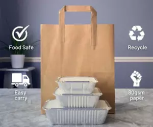 Brown & White Kraft Paper Bags SOS Food Carrier Bags With Handles Party Takeaway - Picture 1 of 6
