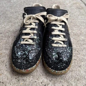 Maison Margiela Paint Splatter German Trainer Sneakers Rare Black US 8 Used JP - Picture 1 of 10