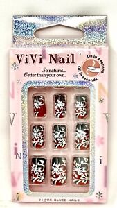 Vivi Nail Black, Red, Silver and Rhinestone Look-24 Artificial Fake Nails!