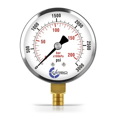 2-1/2" Pressure Gauge - Chrome Plated Steel Case, 1/4"NPT, Lower Mnt. 3000 PSI - Image 1 of 4