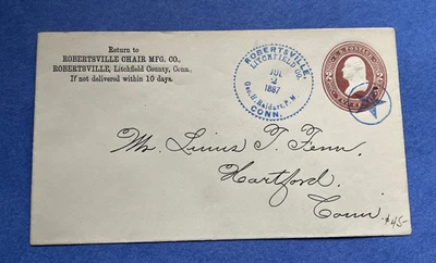 1887 ROBERTSVILLE CT LITCHFIELD CO POSTMASTER FANCY STAR CANCEL SUPERB L@@K ! AD - Image 1 of 4
