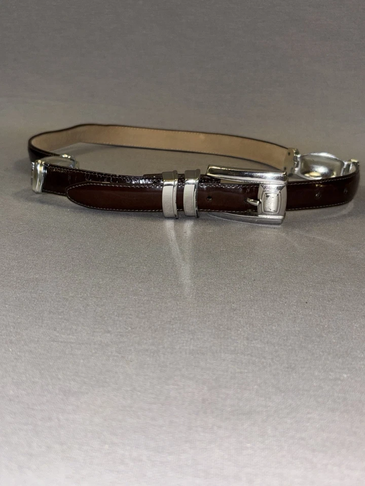 Cinturón de cuero para mujer Brighton talla 30M marrón con detalles plateados 4A408 Foto 1 de 4