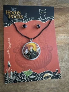 Disney Hocus Pocus Jewelry Set 16" Necklace & Earrings Sanderson Sisters Orange - Picture 1 of 2