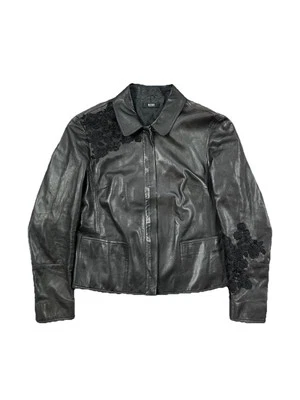 Hugo Boss Womens Black calfskin Leather Embroidered Floral Jacket  - Image 1 of 4